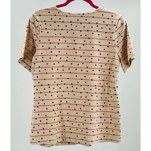 DENIM & CO sz S tan purple printed jersey round neck short sleeve top NEW B10 - Picture 2 of 7